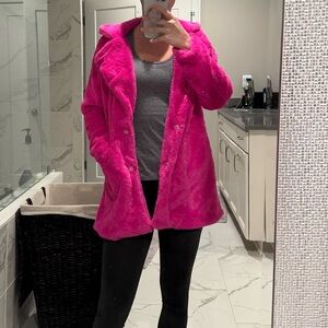 Vibrant Pink Faux Fur Coat size Medium